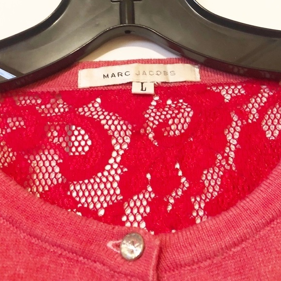 Marc Jacobs red lace cardigan rhinestone buttons 6 - Picture 13 of 13